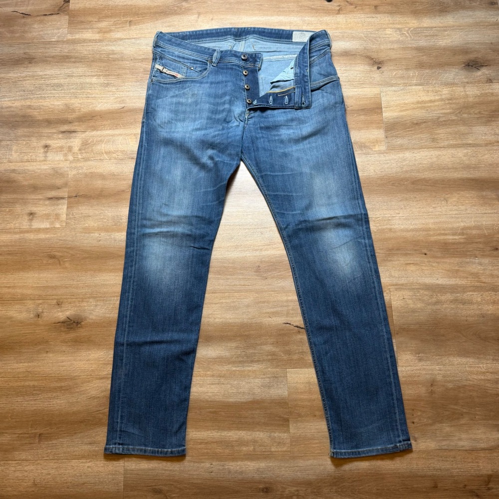 Diesel Belther Jeans Mens 36x34 Blue Regular Slim-Tapered Stretch Denim 0814W